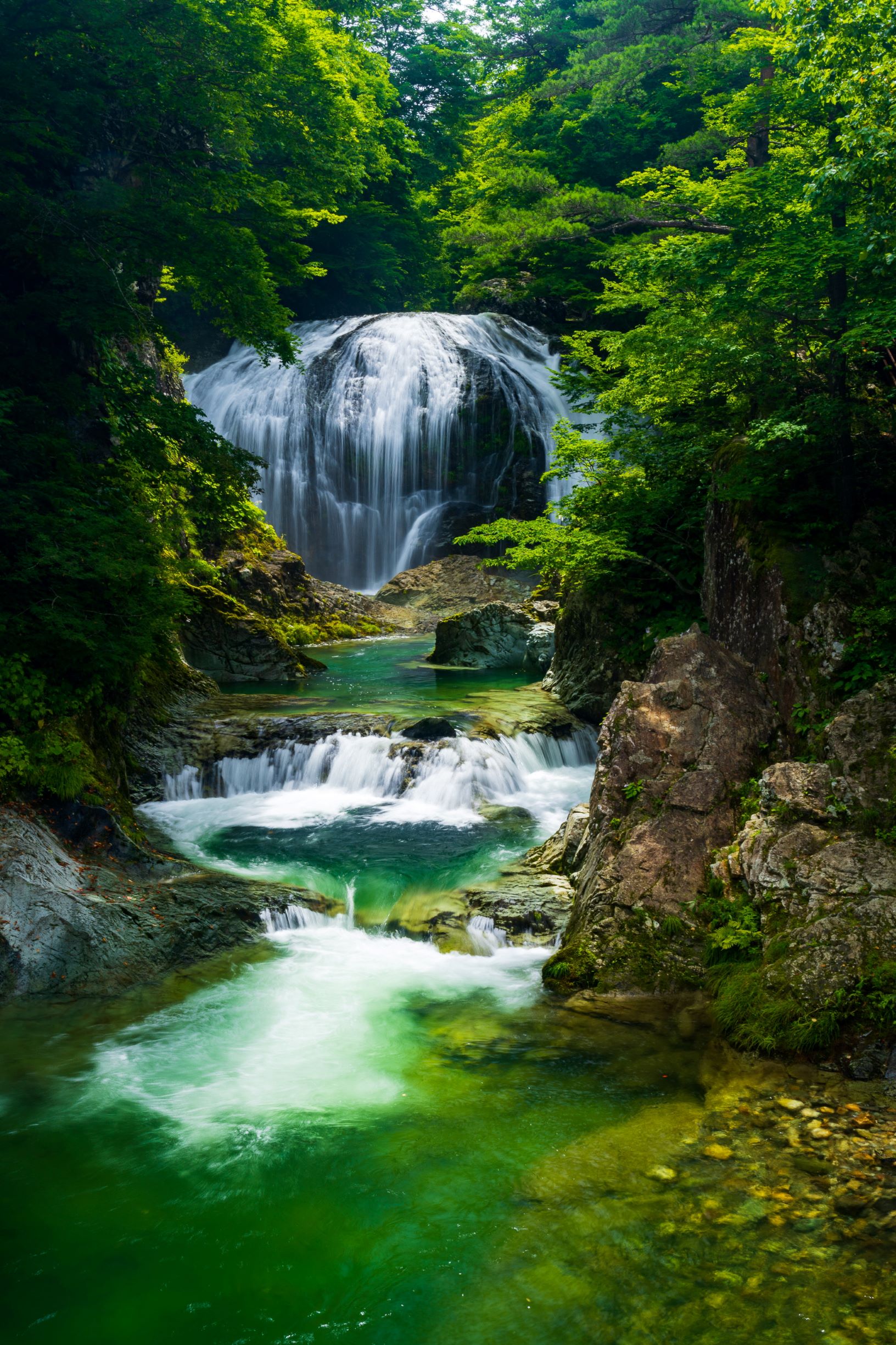 エメラルドグリーンの滝