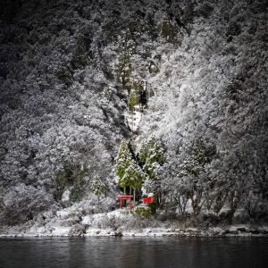 暗闇に浮かぶ水墨画「白糸の滝」